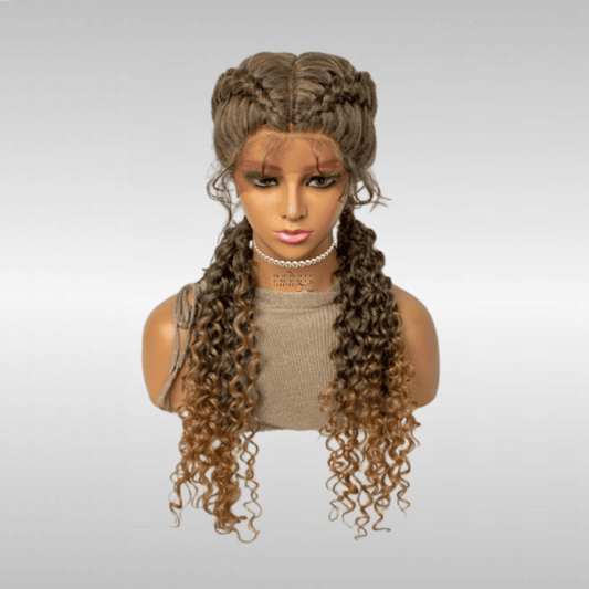 28" Curly Lace Braid Wig  - 2 Tresses Cornrow Box Braids