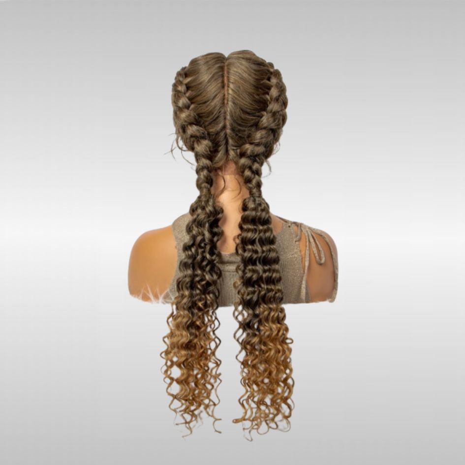 28" Curly Lace Braid Wig  - 2 Tresses Cornrow Box Braids